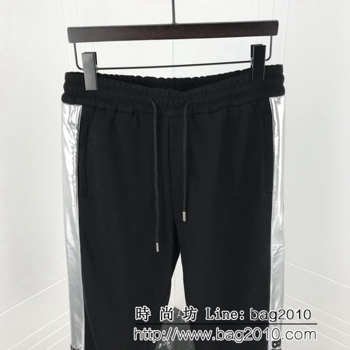 BALENCIAGA巴黎世家 18冬季新款 銀色面料拼接 刺繡字母 純棉加絨長褲 男女同款 ydi1670